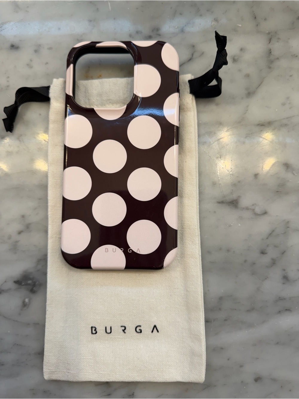 Burga iPhone 15 pro case. Pink Polka Dot Phone Case - Pink & Brown